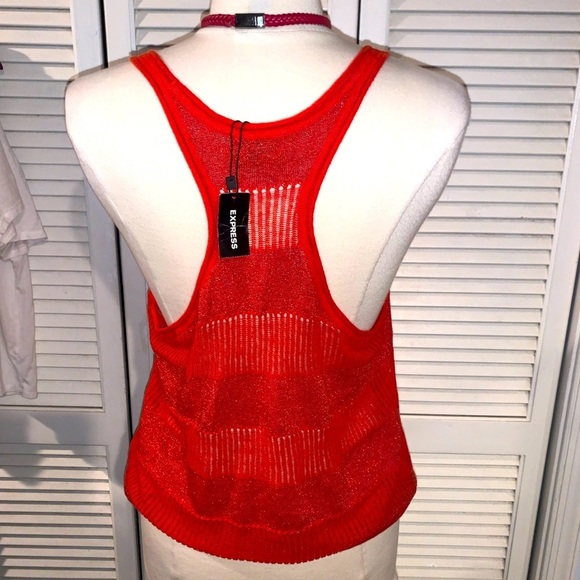 Express Cherry Red Sheer Linen Racer back Cami tank top New Small - Picture 4 of 7